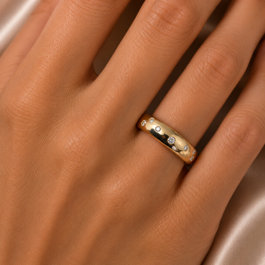 9ct Yellow Gold and Diamond 5mm Band Ring, view 2