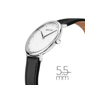 Classic Ultra Slim White Face Leather Strap Ladies Bering Watch