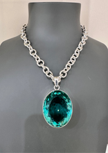 Load image into Gallery viewer, Sterling Silver Large Oval Aqua coloured Pendant
