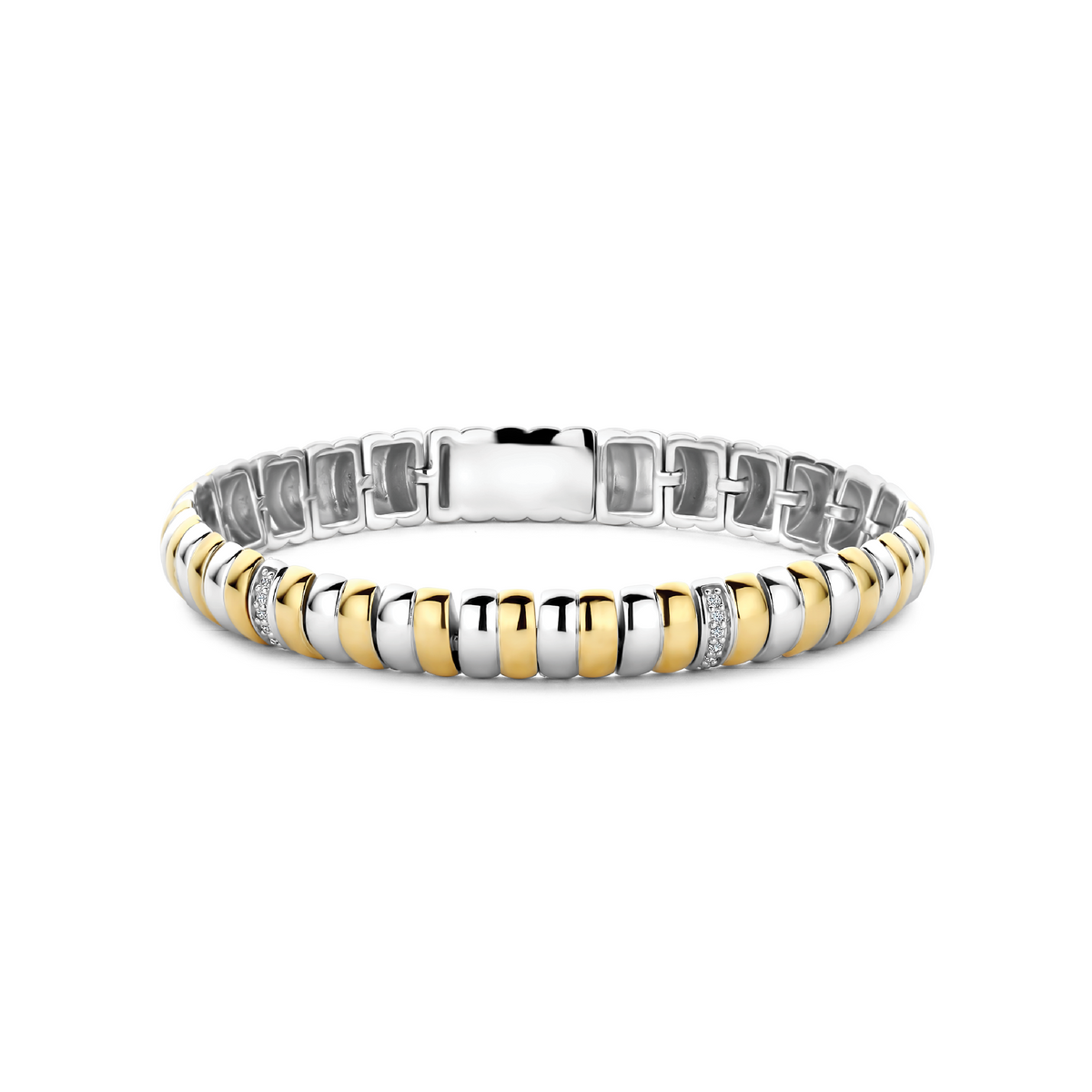 Gold Vermeil and Sterling Silver Two Tone link bracelet with cubic zirconia by TI SENTO