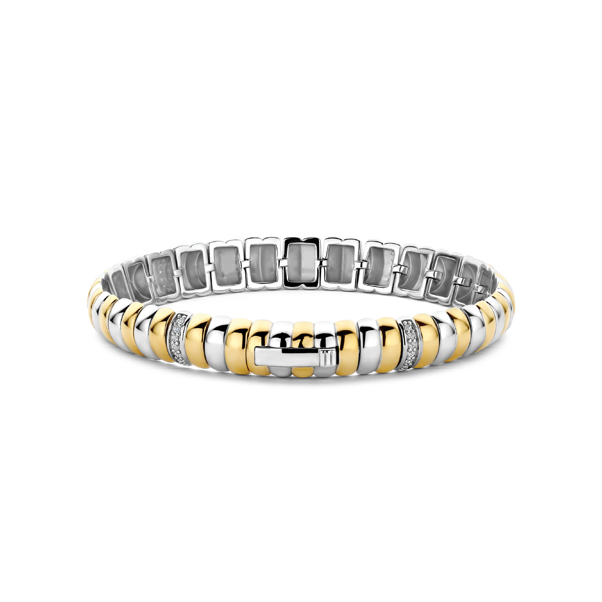 Gold Vermeil and Sterling Silver Two Tone link bracelet with cubic zirconia, alternative view