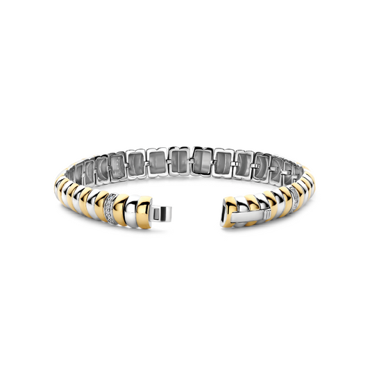 Gold Vermeil and Sterling Silver Two Tone link bracelet with cubic zirconia, alternative view