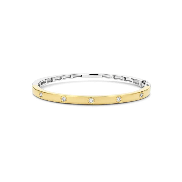 TI SENTO slim 18ct Gold Vermeil bangle with evenly spaced clear zirconia stones and an integrated clasp