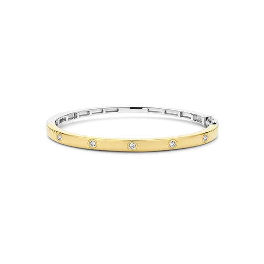 TI SENTO slim 18ct Gold Vermeil bangle with evenly spaced clear zirconia stones and an integrated clasp