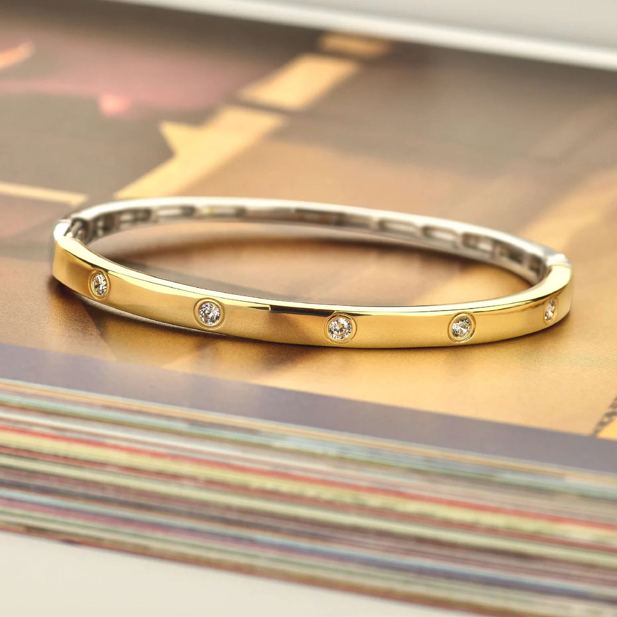 Gold Vermeil and Sterling Silver Classic Zirconia Bangle, view 7