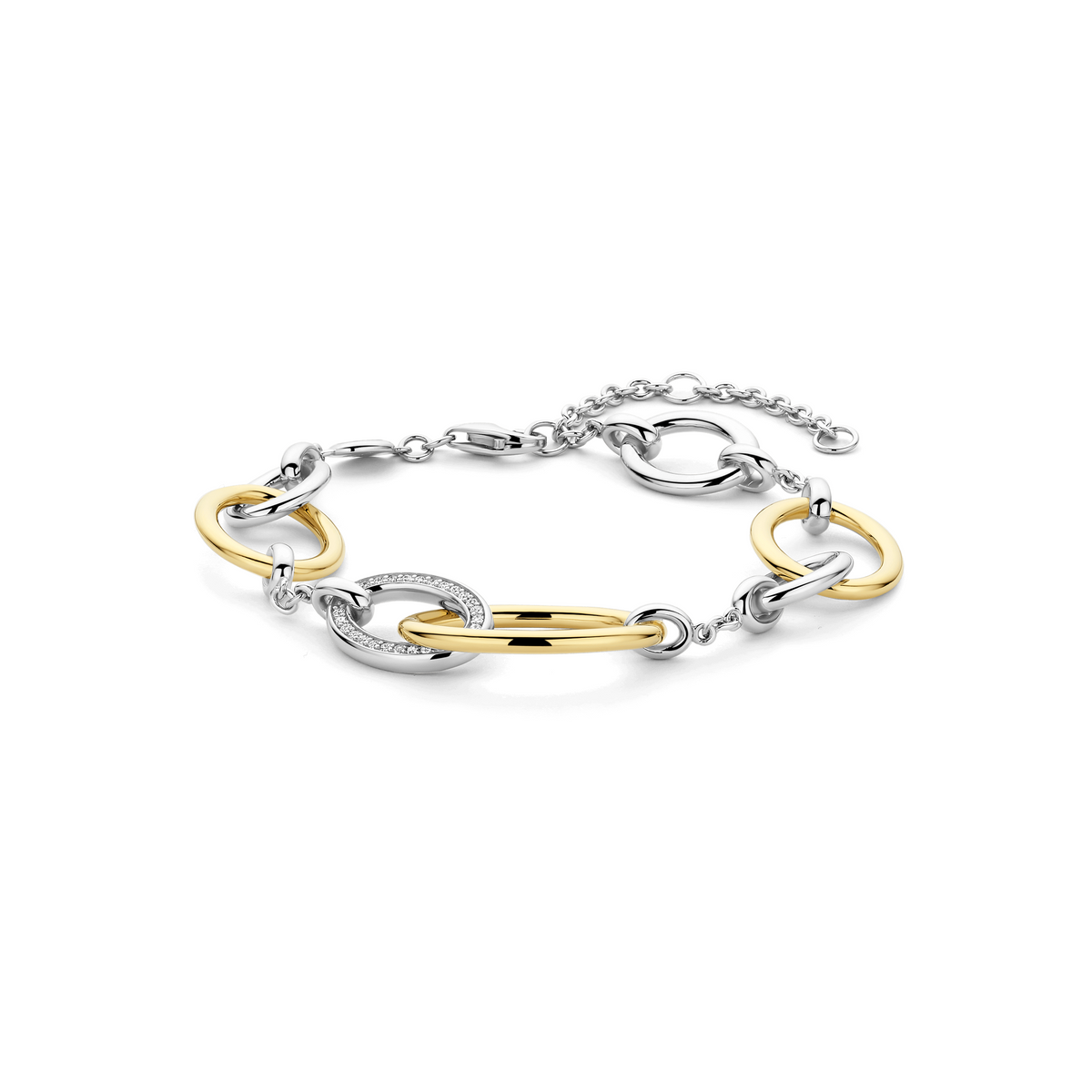 Gold Vermeil and Sterling Silver connected circle bracelet with cubic zirconia by TI SENTO