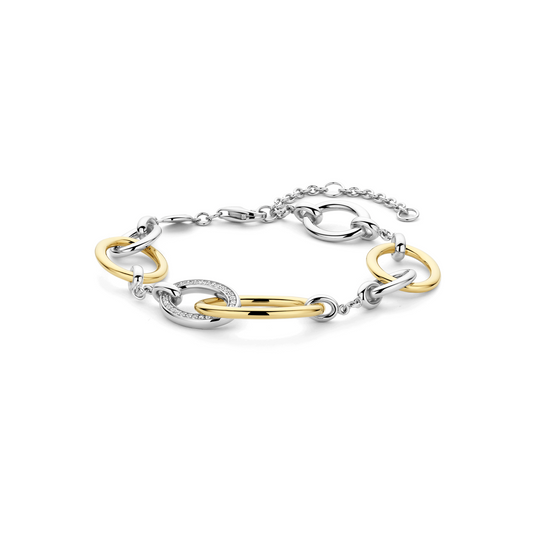 Gold Vermeil and Sterling Silver connected circle bracelet with cubic zirconia by TI SENTO