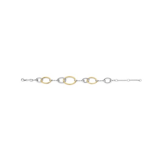 Gold Vermeil and Sterling Silver connected circle bracelet with cubic zirconia, alternative view