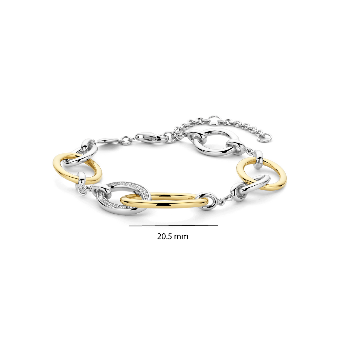 Gold Vermeil and Sterling Silver connected circle bracelet with cubic zirconia, alternative view