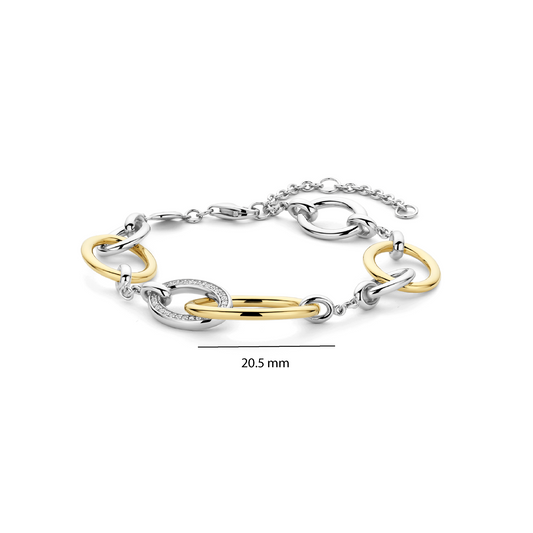 Gold Vermeil and Sterling Silver connected circle bracelet with cubic zirconia, alternative view