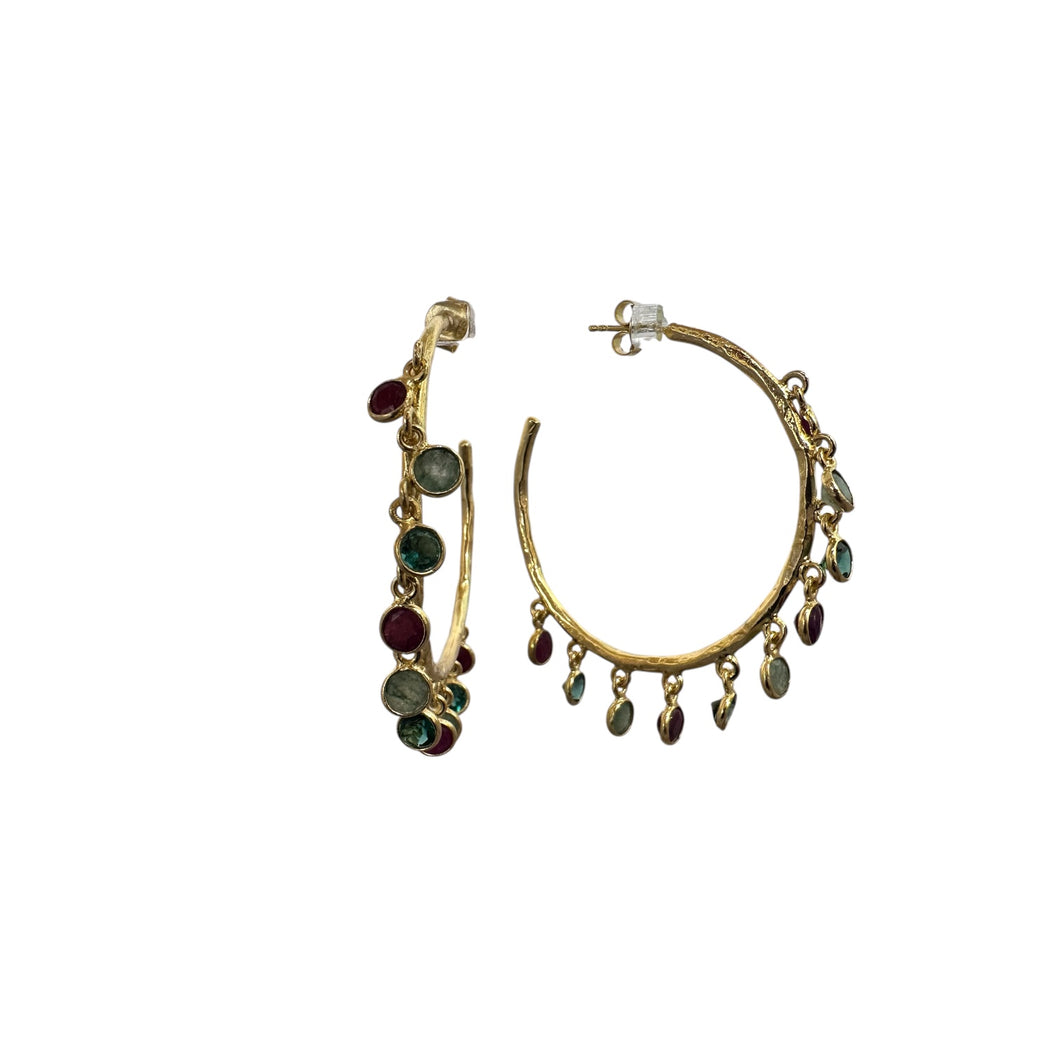 Large Sterling Silver Vermeil hoops - set with assorted stones