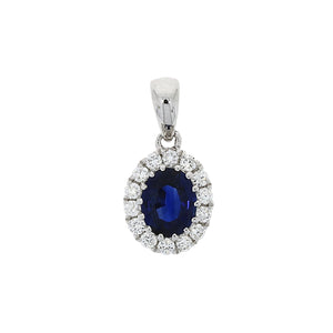 18ct White Gold oval shaped Sapphire and Diamond pendant