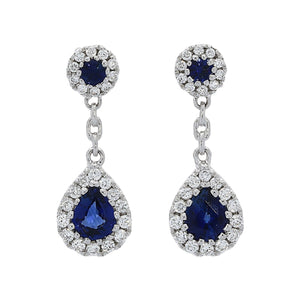 18ct White Gold Pear shaped Sapphire and Diamond cluster drops