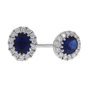 18ct White Gold oval shaped Sapphire and Diamond cluster studs