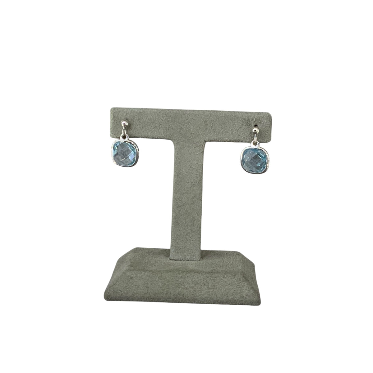 9ct White Gold Cushion Cut Blue Topaz Drop Earrings, view 2