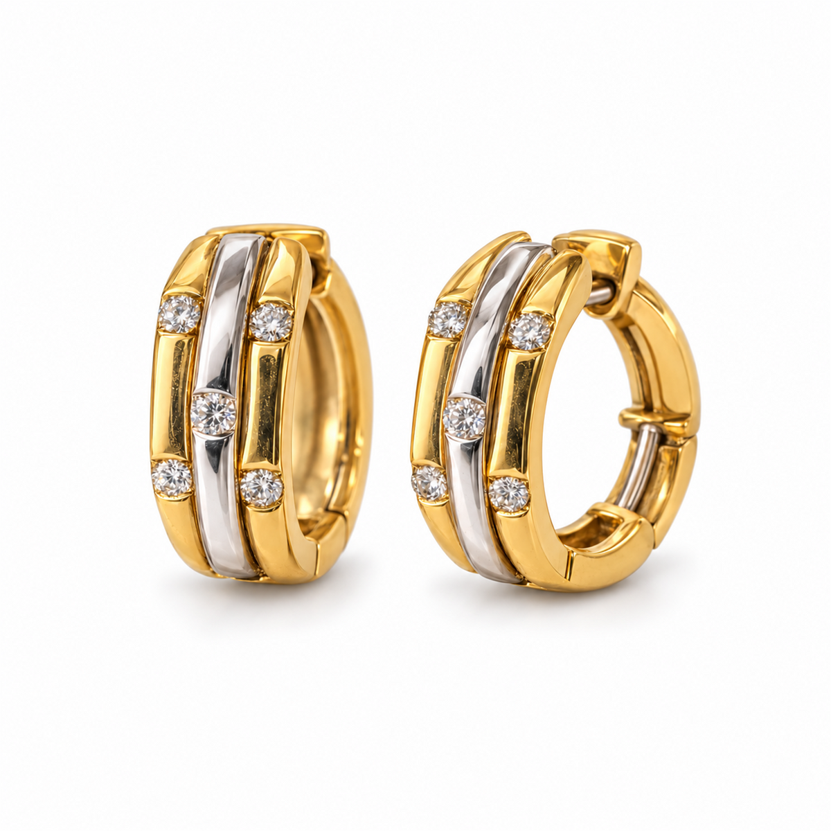 Preowned 18ct Gold Diamond Huggie Earrings on white background
