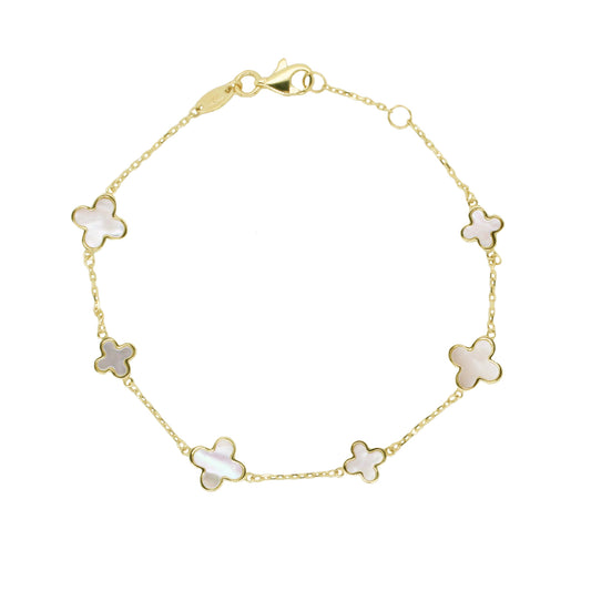 9ct Yellow Gold Mother of Pearl Clover Bracelet