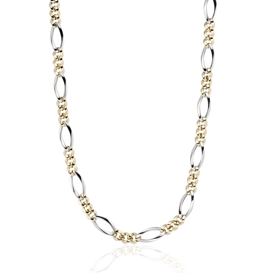 9ct Yellow and White Gold Figaro Necklace