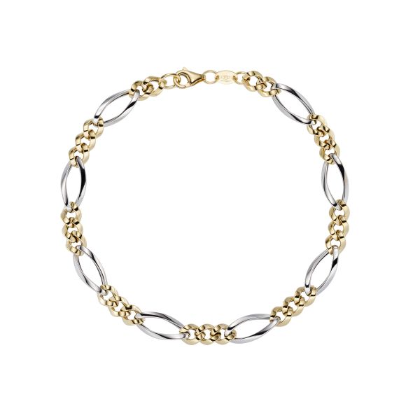 9ct Yellow and White Gold Figaro Bracelet