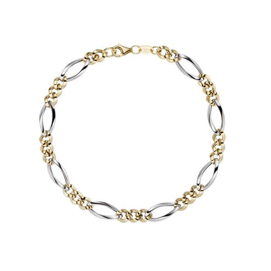 9ct Yellow and White Gold Figaro Bracelet