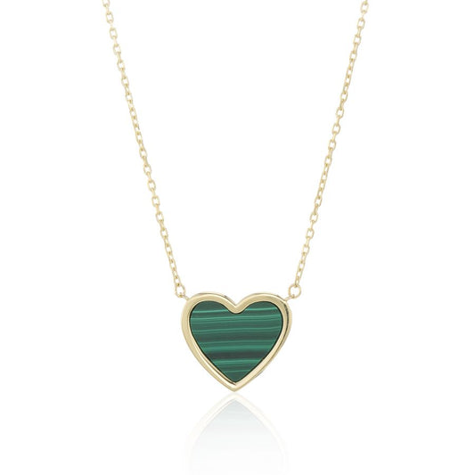 9ct Yellow Gold Malachite heart necklace