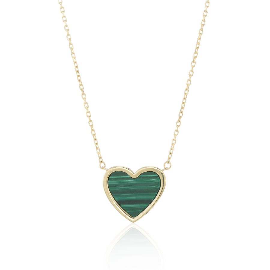 9ct Yellow Gold Malachite heart necklace