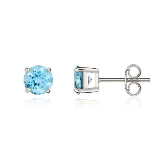 9ct White Gold Round Blue Topaz Claw set Earrings