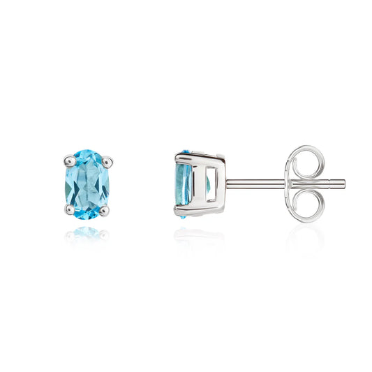 9ct White Gold Oval Swiss Blue Topaz Claw set Earrings