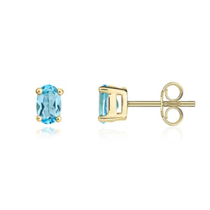 9ct Yellow Gold Oval Swiss Blue Topaz claw set Earrings