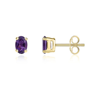 9ct Yellow Gold Oval Amethyst claw set Earrings