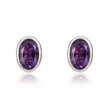 Load image into Gallery viewer, 9ct White Gold Oval Amethyst Rubover set Earrings
