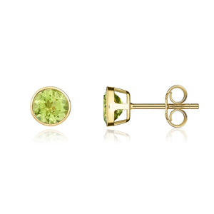 9ct Yellow Gold Round Peridot Rubover set Earrings