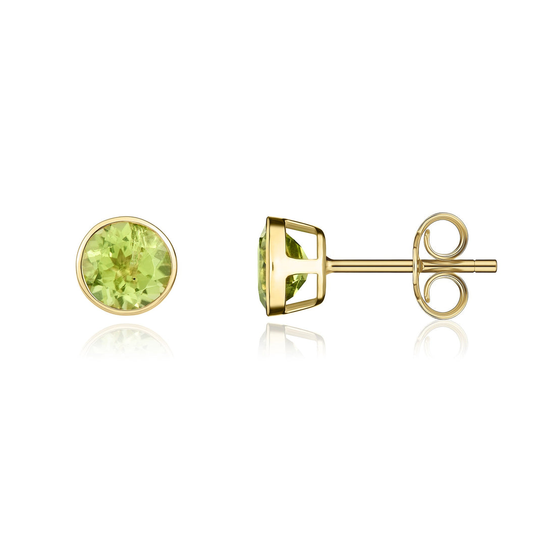 9ct Yellow Gold Round Peridot Rubover set Earrings