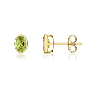 9ct Yellow Gold Oval Peridot Rubover set Earrings