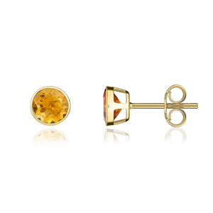 9ct Yellow Gold Round Citrine Rubover Earrings