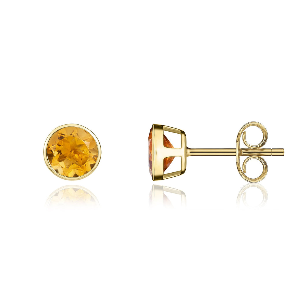 9ct Yellow Gold Round Citrine Rubover Earrings