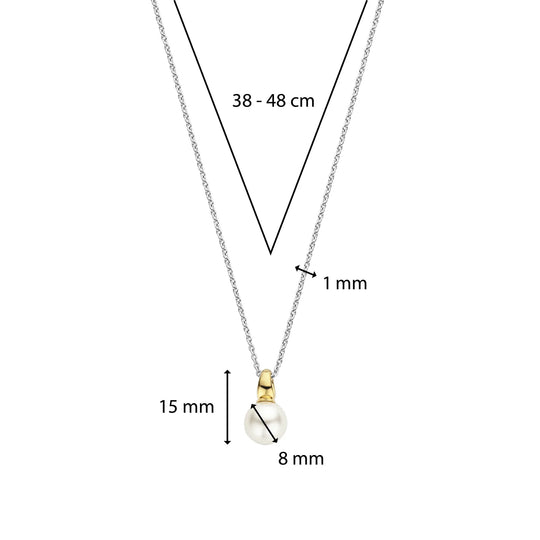 Pearl Pendant Necklace (8mm) by TI SENTO in Sterling Silver and 18ct Gold Vermeil, view 4
