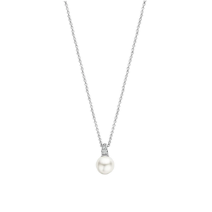 Ti Sento Silver Pearl and CZ Pendant Necklace