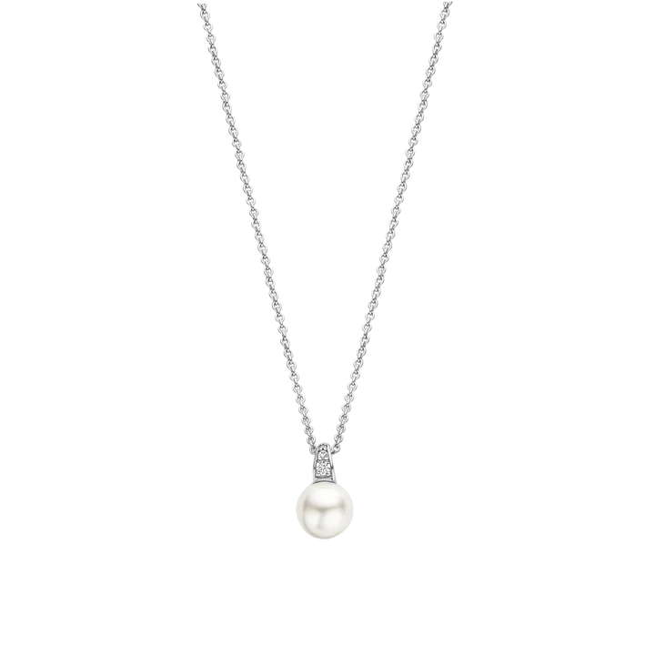 Ti Sento Silver Pearl and CZ Pendant Necklace