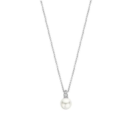 Sterling Silver 8mm Pearl and Cubic Zirconia Pendant Necklace