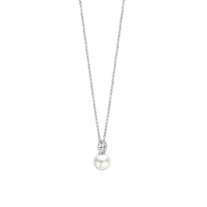 Ti Sento Silver Pearl and CZ Pendant Necklace