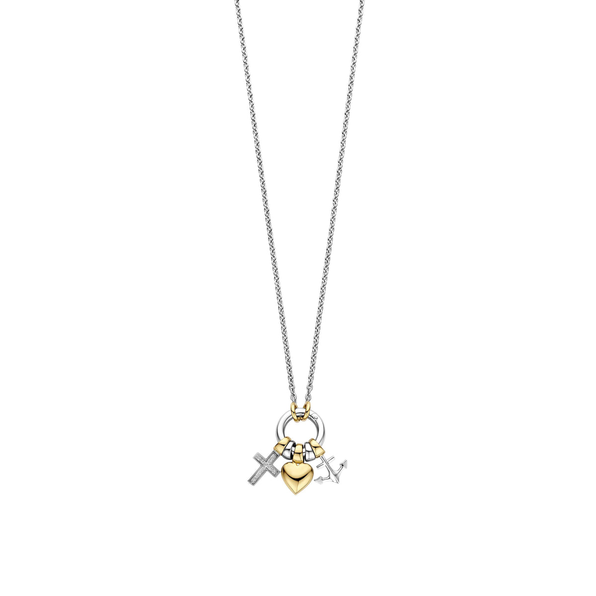 Love Faith Hope Charm Necklace by TI SENTO in Sterling Silver and 18ct Gold Vermeil, view 5