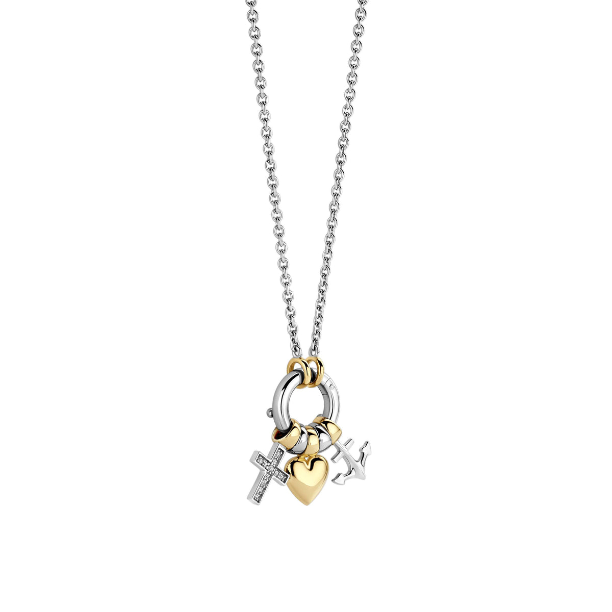 Love Faith Hope Charm Necklace by TI SENTO in Sterling Silver and 18ct Gold Vermeil