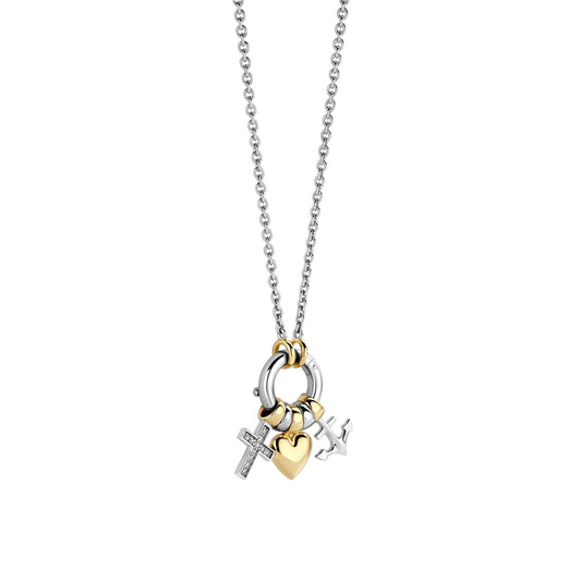 Love Faith Hope Charm Necklace by TI SENTO in Sterling Silver and 18ct Gold Vermeil