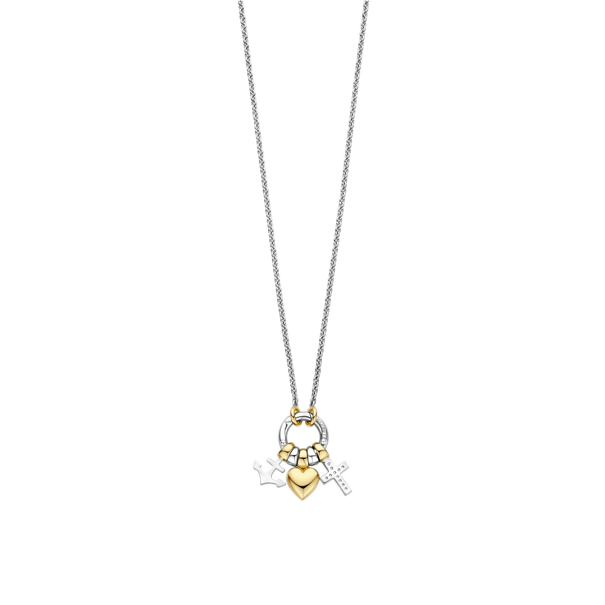 Love Faith Hope Charm Necklace by TI SENTO in Sterling Silver and 18ct Gold Vermeil, view 4