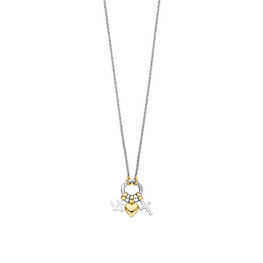Love Faith Hope Charm Necklace by TI SENTO in Sterling Silver and 18ct Gold Vermeil, view 4