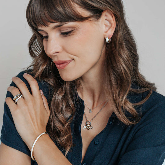Love Faith Hope Charm Necklace by TI SENTO in Sterling Silver and 18ct Gold Vermeil, view 3