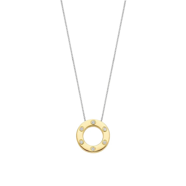 Ti Sento Sterling Silver and 18ct Gold Vermeil Zirconia Circle Necklace