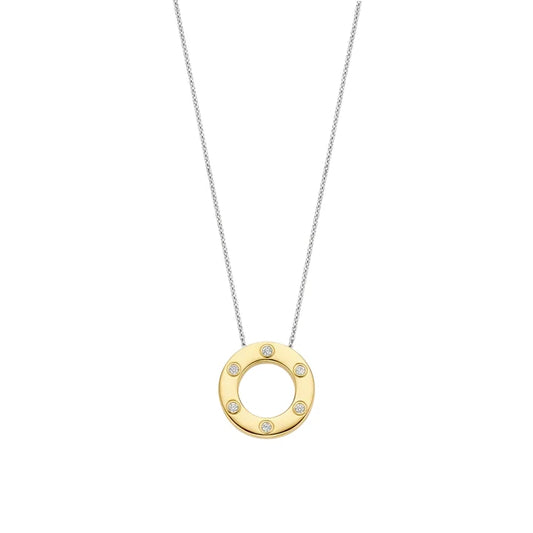 Ti Sento Sterling Silver and 18ct Gold Vermeil Zirconia Circle Necklace