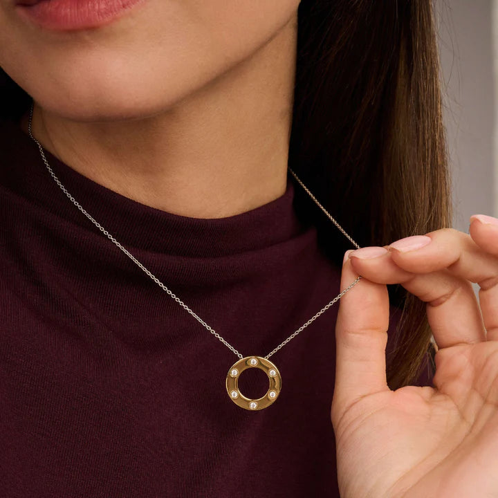 Ti Sento Sterling Silver and 18ct Gold Vermeil Zirconia Circle Necklace, view 6